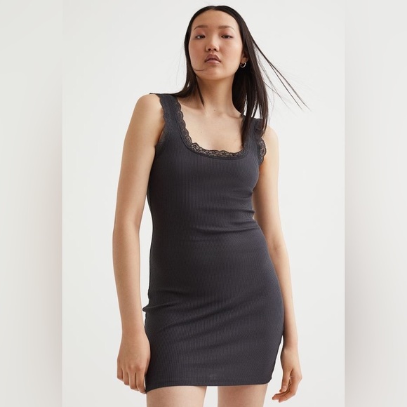 Lace-trimmed Ribbed Dress - Picture 1 of 6